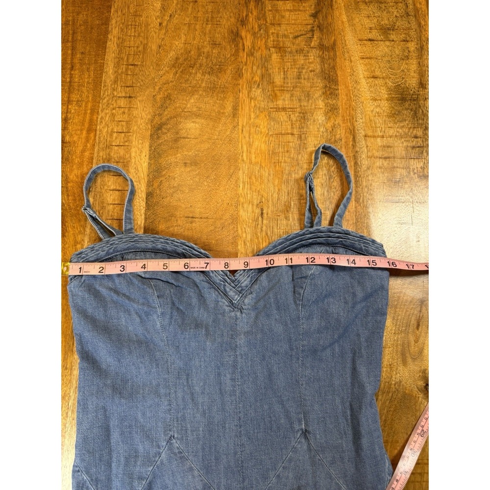 Free People Another Season Midi Dress M Boardwalk Blue Denim $198 Flaw - Picture 14 of 15